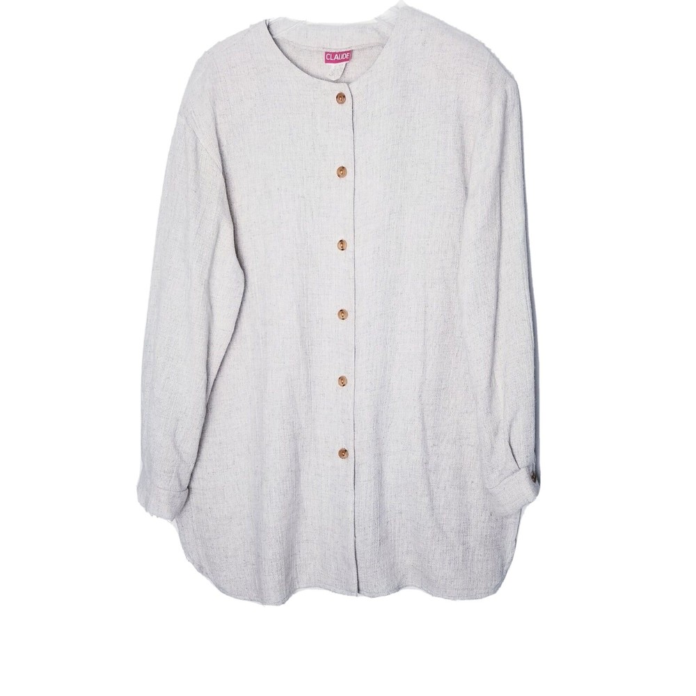 Vintage Claude Flax Blend Button Shirt Women Size 16 Style 36257